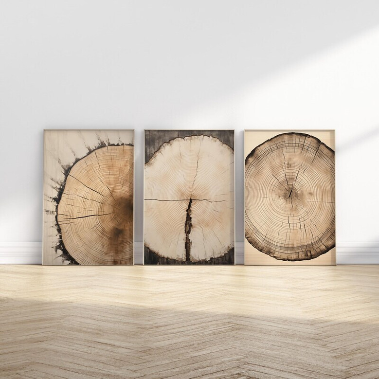Rustic Tree Ring Canvas Art - Vintage Wood Design For Living Room Decor