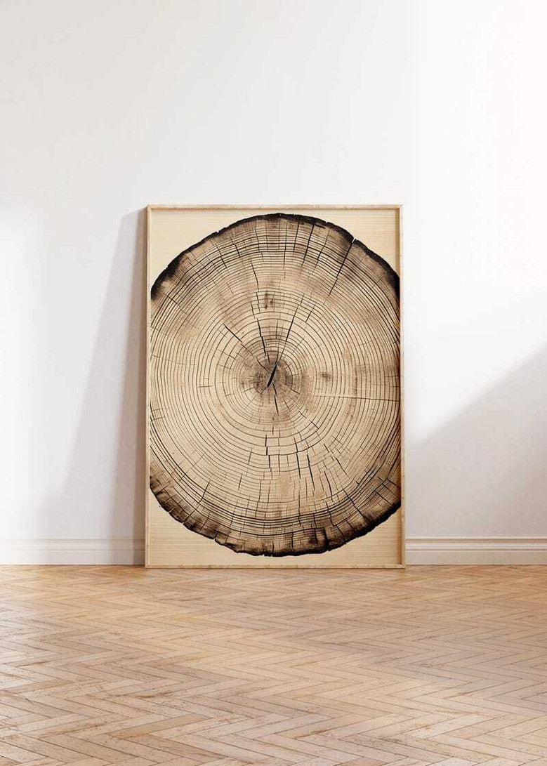 Rustic Tree Ring Canvas Art - Vintage Wood Design For Living Room Decor