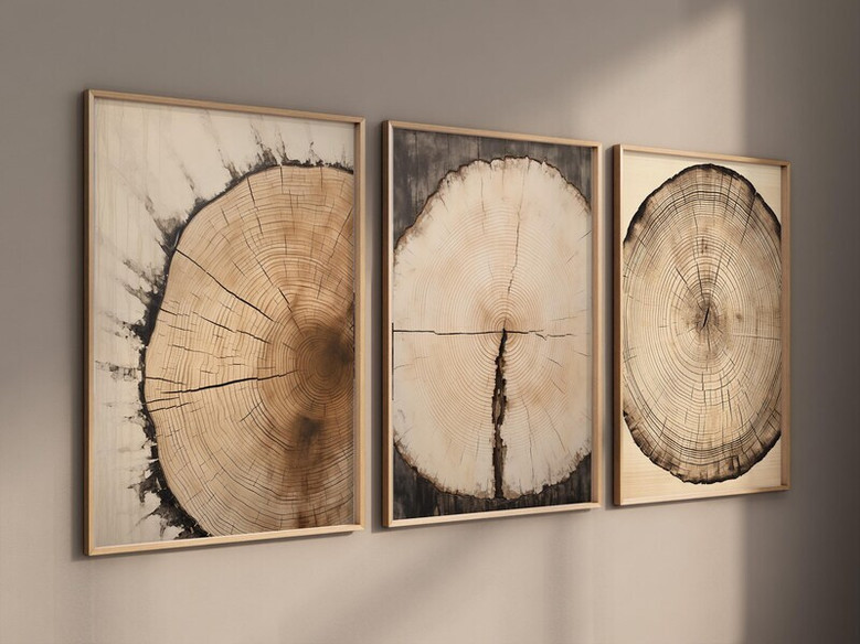 Rustic Tree Ring Canvas Art - Vintage Wood Design For Living Room Decor