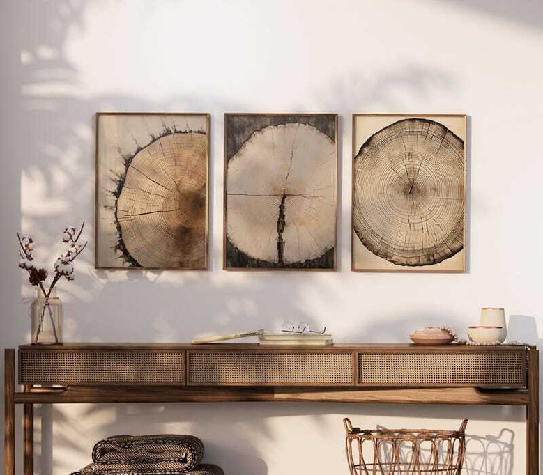 Rustic Tree Ring Canvas Art - Vintage Wood Design For Living Room Decor