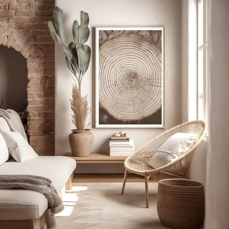 Earthy Tree Ring Canvas For Japandi Bedroom Decor - Wabi Sabi Wall Art Above Bed