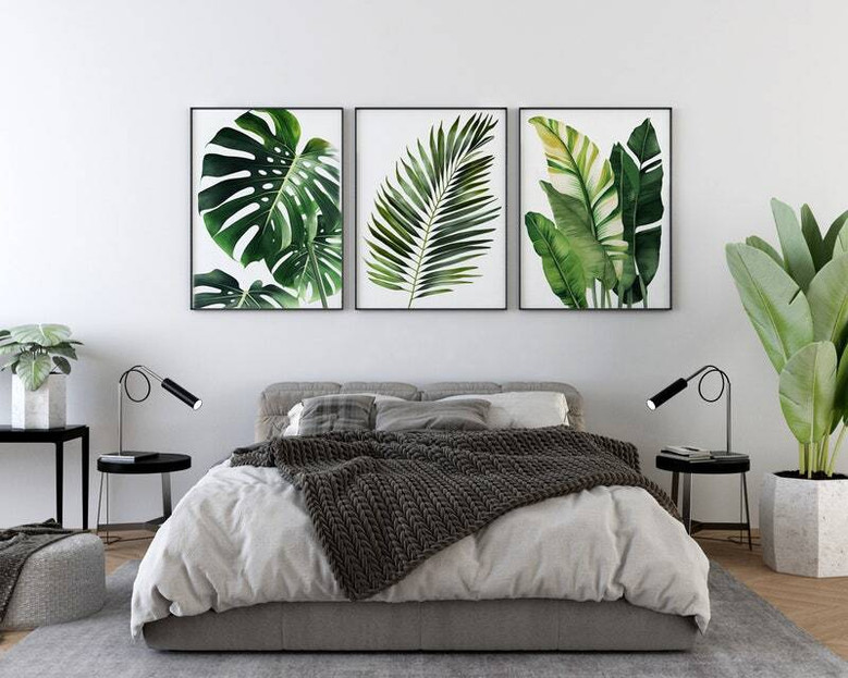 Tropical Botanical Wall Art Set - Monstera & Palm Canvas For Living Room Decor
