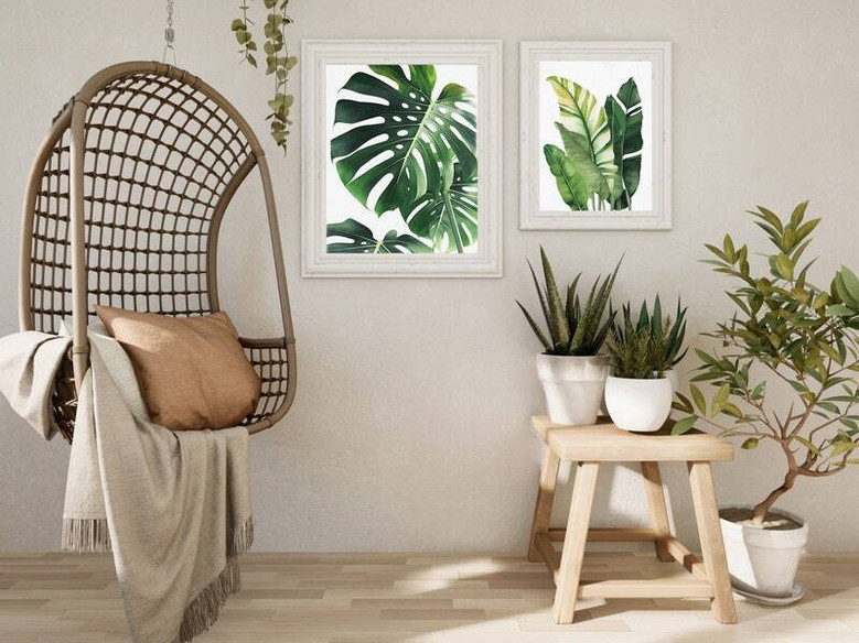 Tropical Botanical Wall Art Set - Monstera & Palm Canvas For Living Room Decor