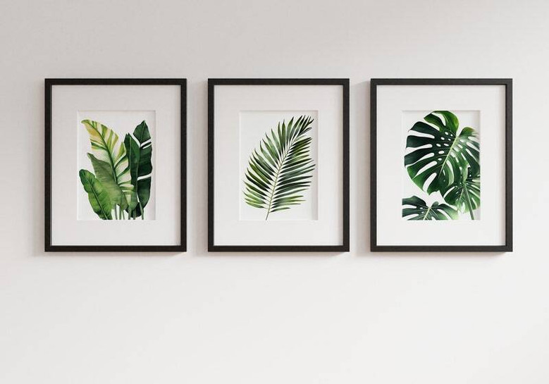 Tropical Botanical Wall Art Set - Monstera & Palm Canvas For Living Room Decor