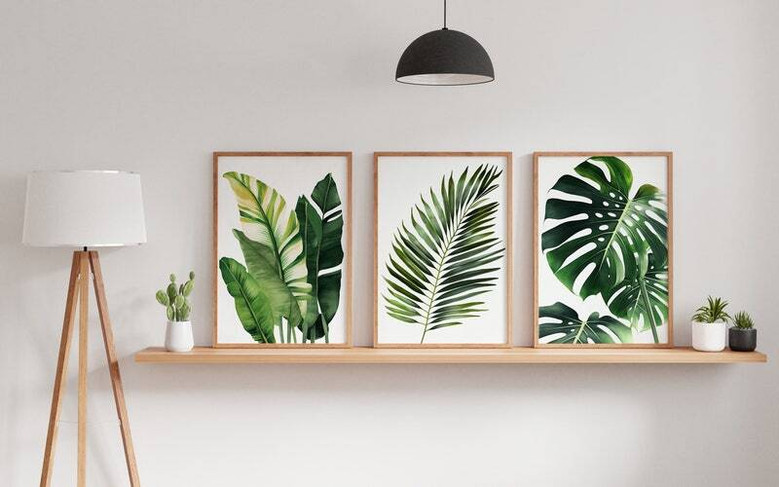 Tropical Botanical Wall Art Set - Monstera & Palm Canvas For Living Room Decor
