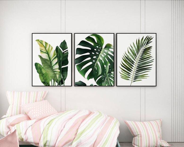 Tropical Botanical Wall Art Set - Monstera & Palm Canvas For Living Room Decor