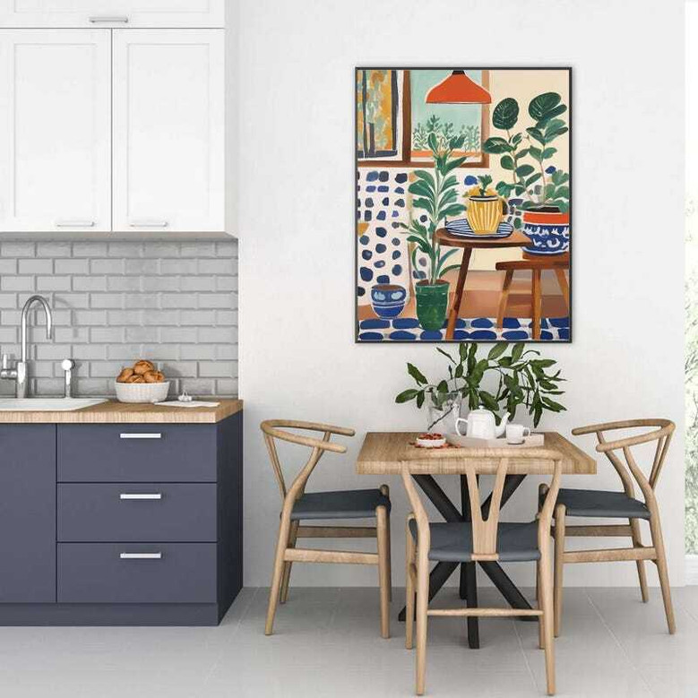 Colorful Botanical Wall Art Canvas For Kitchen With Potted Plants - Bold And Vibrant Office Decoration