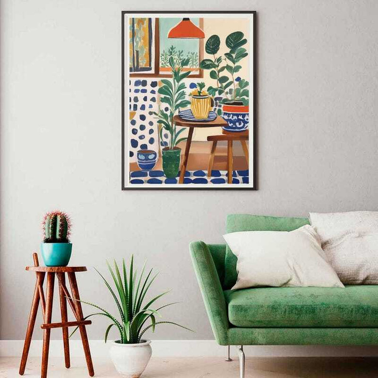 Colorful Botanical Wall Art Canvas For Kitchen With Potted Plants - Bold And Vibrant Office Decoration