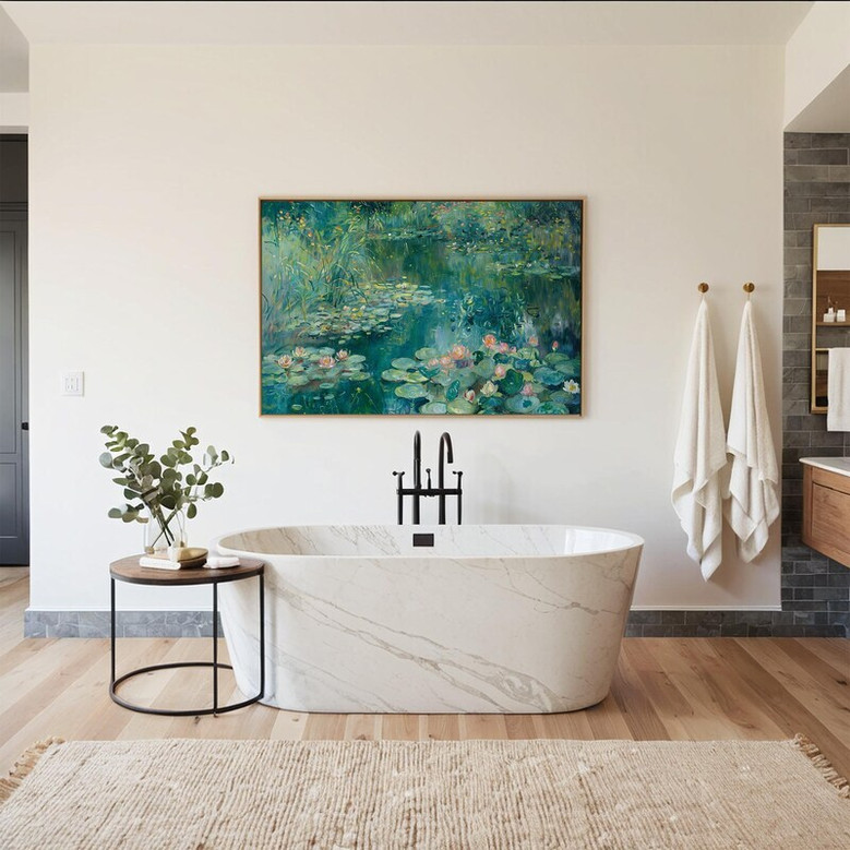 Vintage Lily Pad Canvas Botanical Wall Art For Living Room - Large Abstract Sage Green Decor