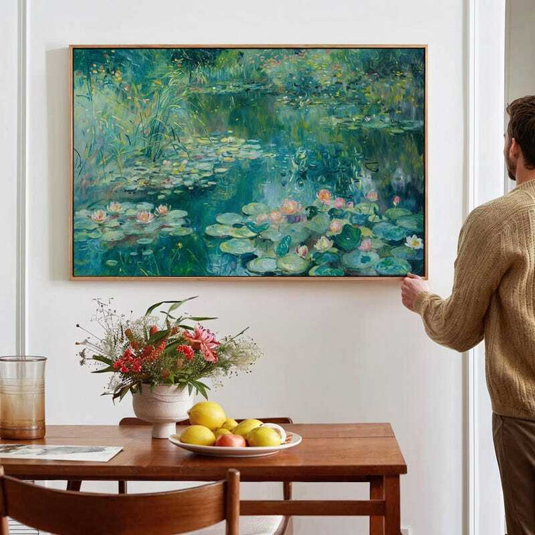 Vintage Lily Pad Canvas Botanical Wall Art For Living Room - Large Abstract Sage Green Decor