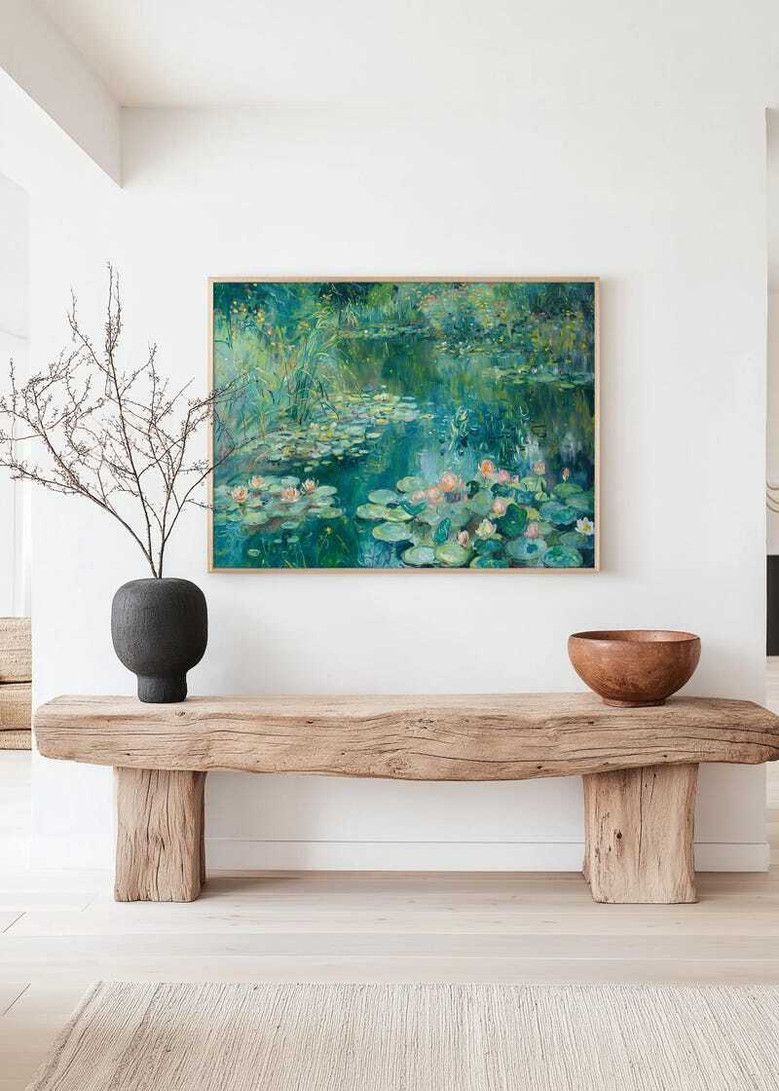 Vintage Lily Pad Canvas Botanical Wall Art For Living Room - Large Abstract Sage Green Decor
