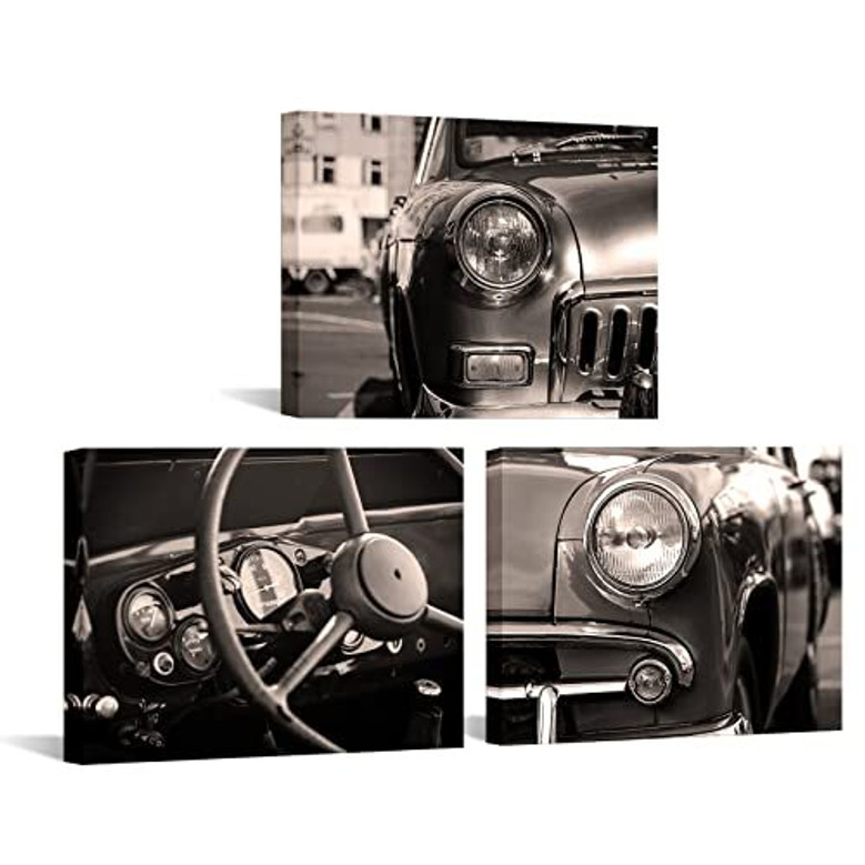 Vintage classic American car canvas wall art in retro style, decor for men's or boys' bedroom and car enthusiast spaces
