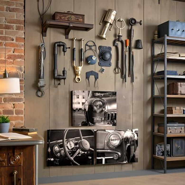 Vintage classic American car canvas wall art in mid-century retro tones, ideal decor for boys' room or men's bedroom