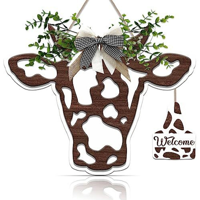 Farmhouse Animal Decor 3D Cow Head Sign For Outdoor Welcome Porch