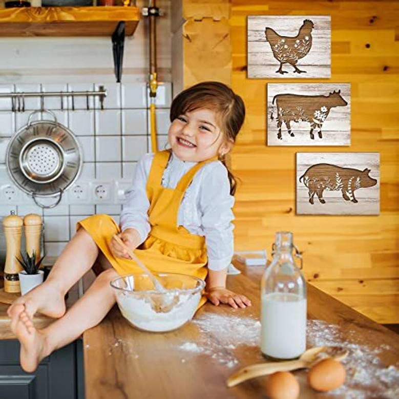Animal Farm Signs Rustic Wooden Kitchen Decor With Cow Rooster Pig For Country Style Wall Decorations