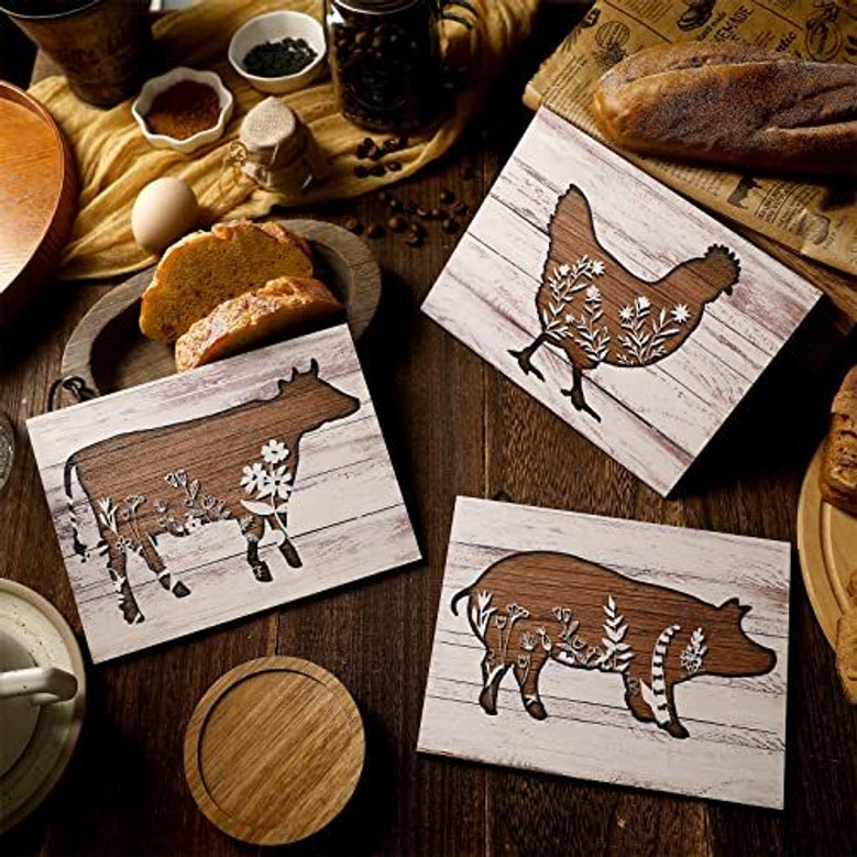 Animal Farm Signs Rustic Wooden Kitchen Decor With Cow Rooster Pig For Country Style Wall Decorations