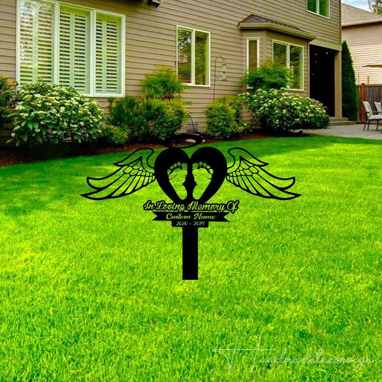 Heartfelt Baby Footprints Memorial Metal Stake For Garden