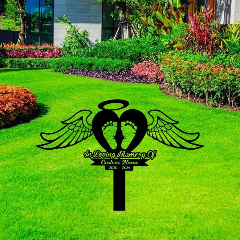 Heartfelt Baby Footprints Memorial Metal Stake For Garden