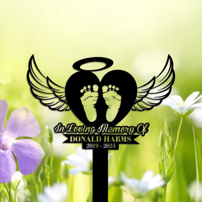 Custom Baby Footprints Memorial Metal Sign - Heart Wings Tribute For Infant Loss Sympathy DéCor