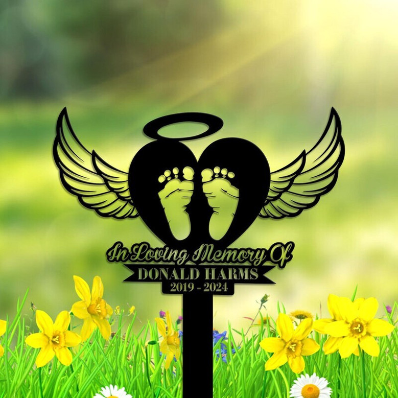 Custom Baby Footprints Memorial Metal Sign - Heart Wings Tribute For Infant Loss Sympathy DéCor