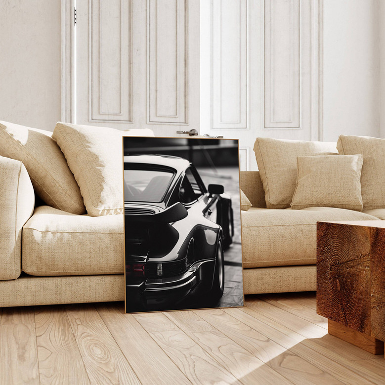 Black Classic Sports Car Canvas – Luxury German Car Wall Art for Auto Lovers