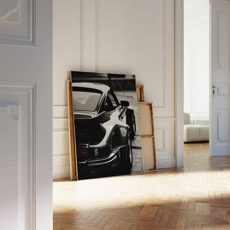 Black Classic Sports Car Canvas – Luxury German Car Wall Art for Auto Lovers