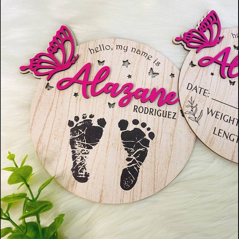 Personalized Butterfly Baby Footprints Wall Art - Newborn Keepsake With Name And Birth Stats, Perfect Nursery Decor