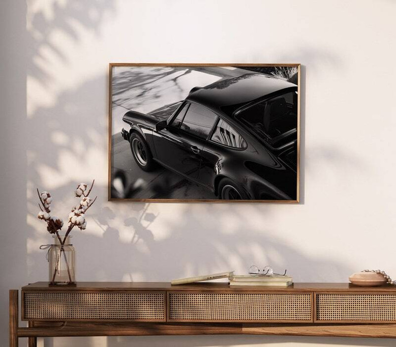 Classic German Sports Car Canvas – Black and White Wall Art for Car Enthusiasts, Office or Living Room Decor