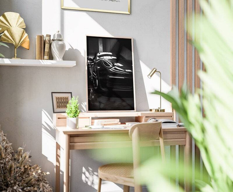 Close-Up Classic German Sports Canvas For Car Enthusiasts - Black And White Decor For Living Room Or Garage
