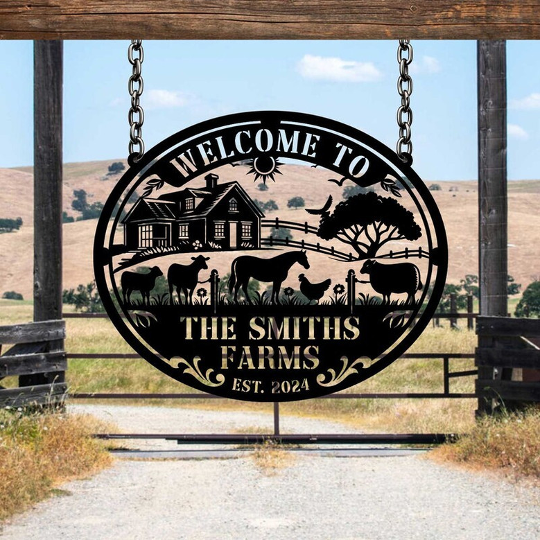 Custom Metal Animal Farm Sign For Farmhouse Wall Decor - Personalized Gift For Farmers And Ranch Owners