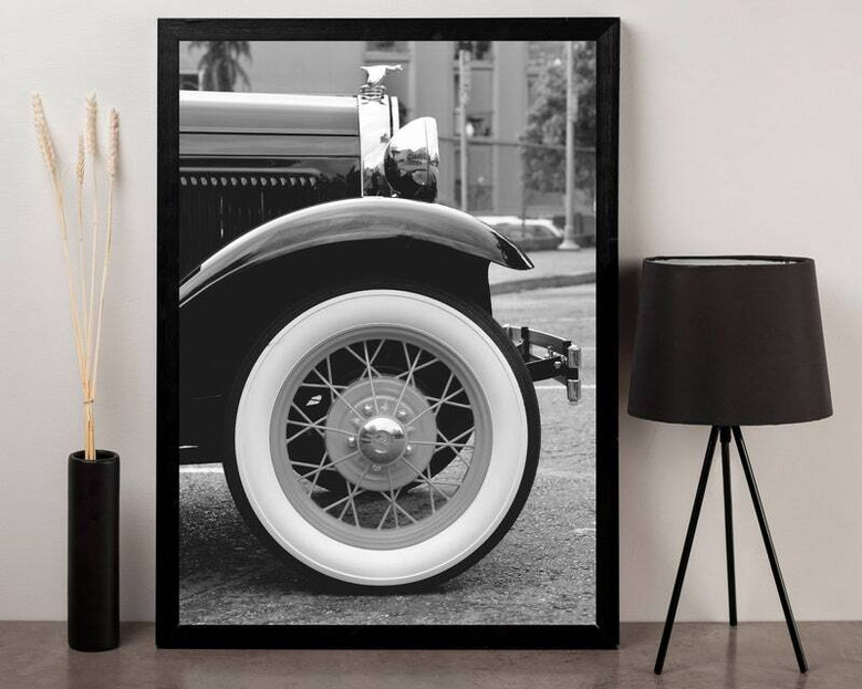 Vintage car canvas art personalized with name or date, retro style, birthday gift for car enthusiasts, landscape orientation