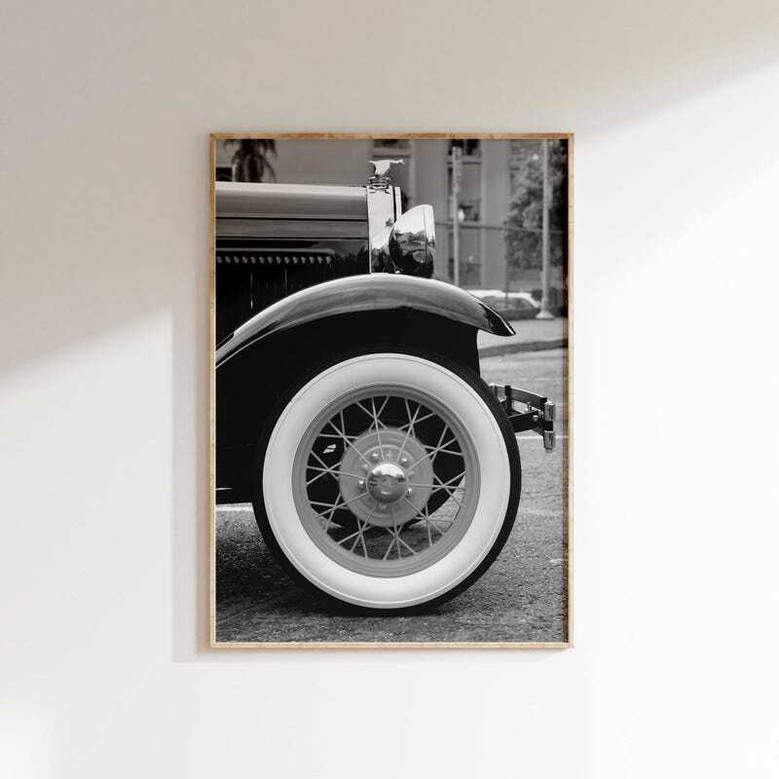 Vintage car canvas art personalized in sepia tone, classic garage decor, thoughtful birthday gift for the classic car fan