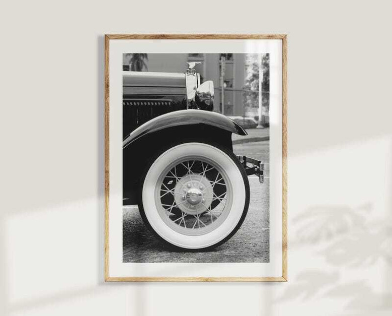 Vintage car canvas art, personalized minimalist design with custom text, office wall decor, birthday gift for gearheads