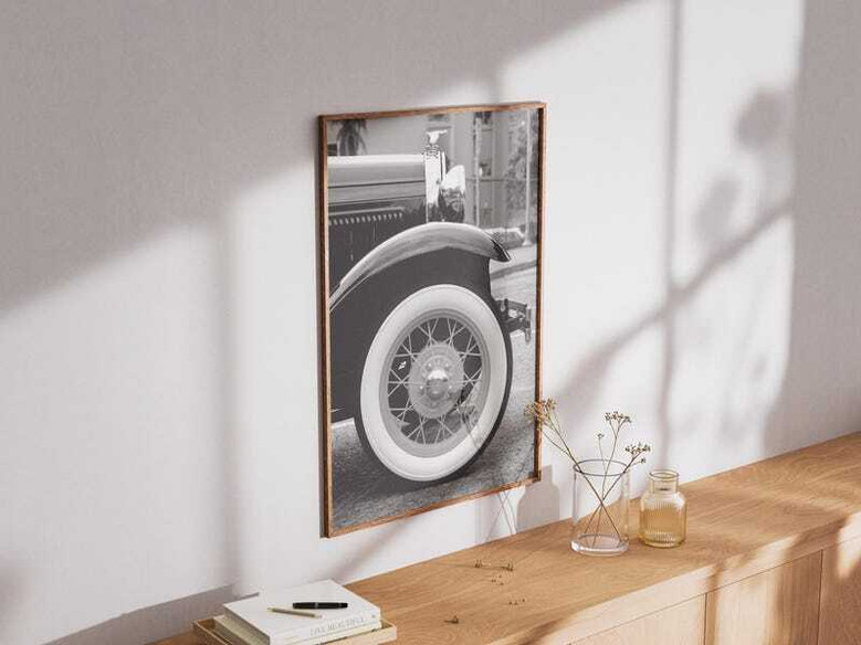Vintage car canvas art personalized with name and year, rustic man cave decor, ideal birthday gift for classic car fans