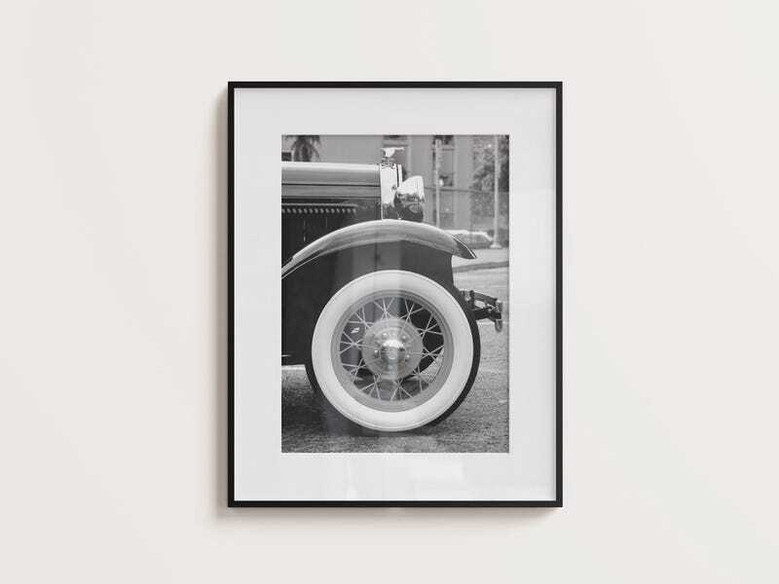Vintage car canvas art personalized with family name, color accent, living room wall decor and birthday gift for enthusiasts