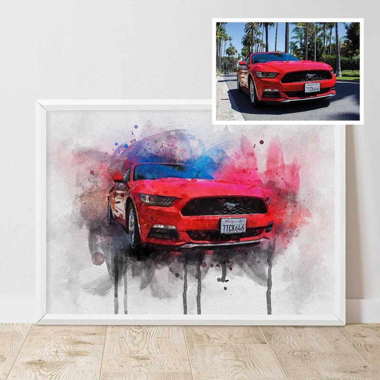 Personalized Car Enthusiast Wall Art - Custom Watercolor Canvas For Father's Day Gift Ideas
