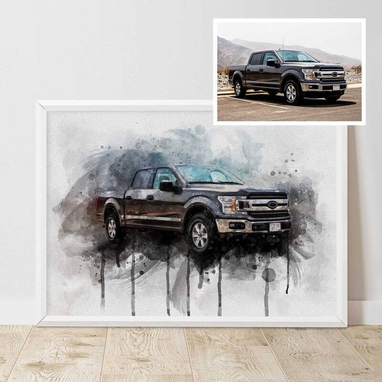 Personalized Car Enthusiast Wall Art - Custom Watercolor Canvas For Father's Day Gift Ideas