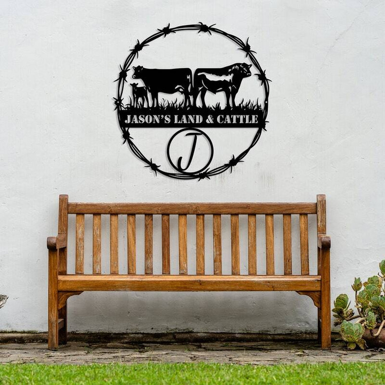 Personalized Animal Farm Sign For Farmers - Cow And Calf Ranch Name Outdoor Decor