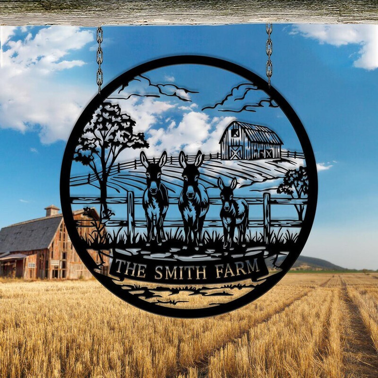 Animal Farm Signs: Personalized Donkey Metal Sign For Rustic Farmhouse DéCor & Farmer Gift
