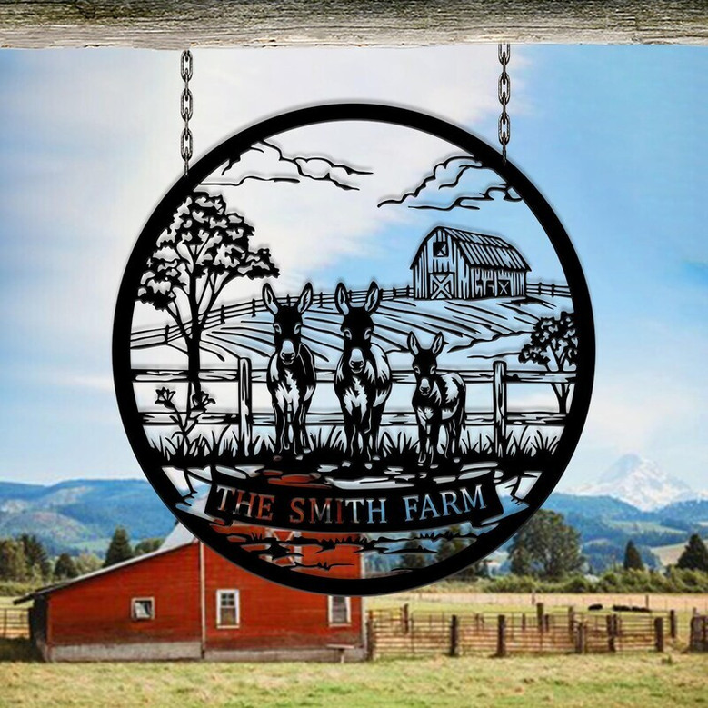 Animal Farm Signs: Personalized Donkey Metal Sign For Rustic Farmhouse DéCor & Farmer Gift