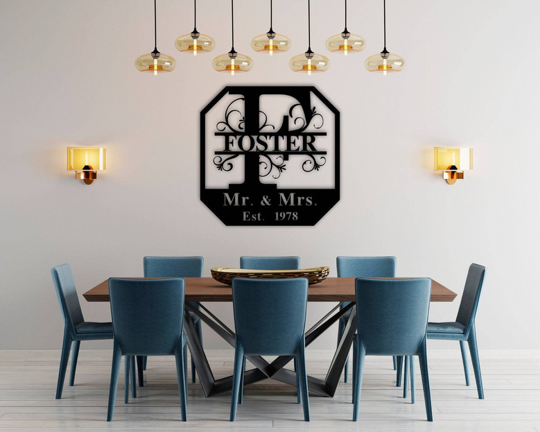 Personalized Mr And Mrs Wall Decor - Custom Metal Name Sign For Wedding And Anniversary Gifts