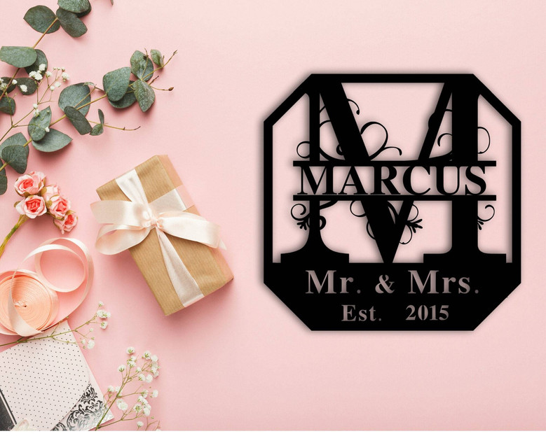 Personalized Mr And Mrs Wall Decor - Custom Metal Name Sign For Wedding And Anniversary Gifts