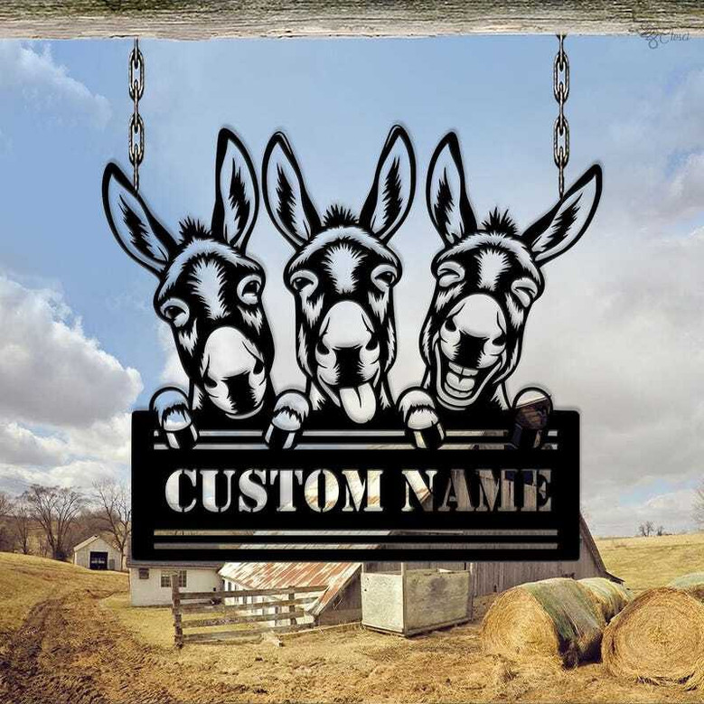 Personalized Animal Farm Signs - Rustic Donkey Barn Decor For Farmhouse
