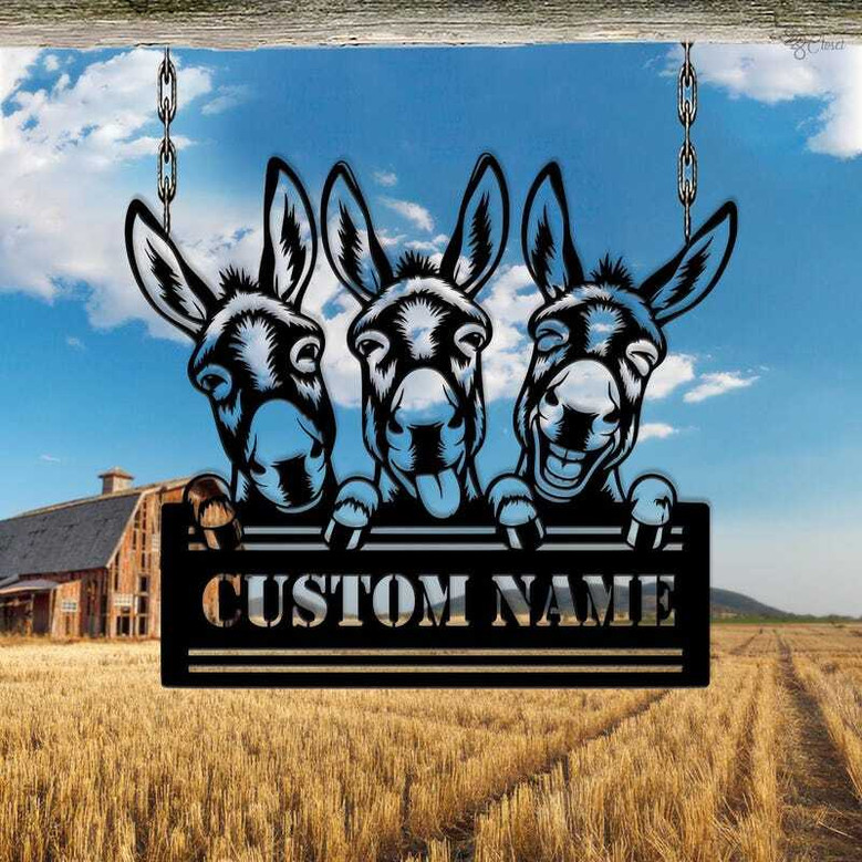 Personalized Animal Farm Signs - Rustic Donkey Barn Decor For Farmhouse