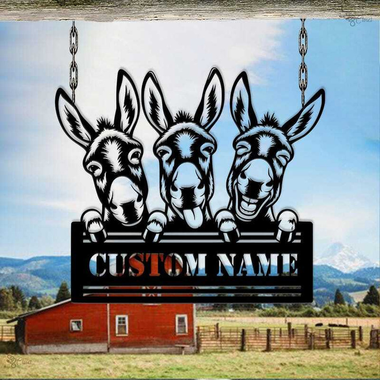 Personalized Animal Farm Signs - Rustic Donkey Barn Decor For Farmhouse