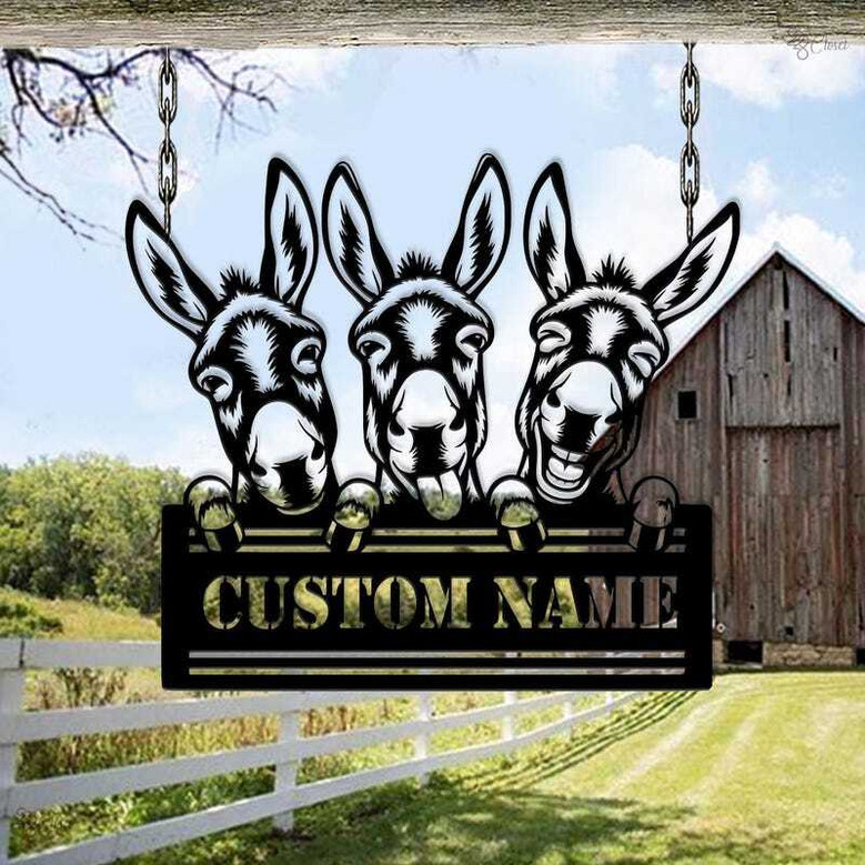 Personalized Animal Farm Signs - Rustic Donkey Barn Decor For Farmhouse