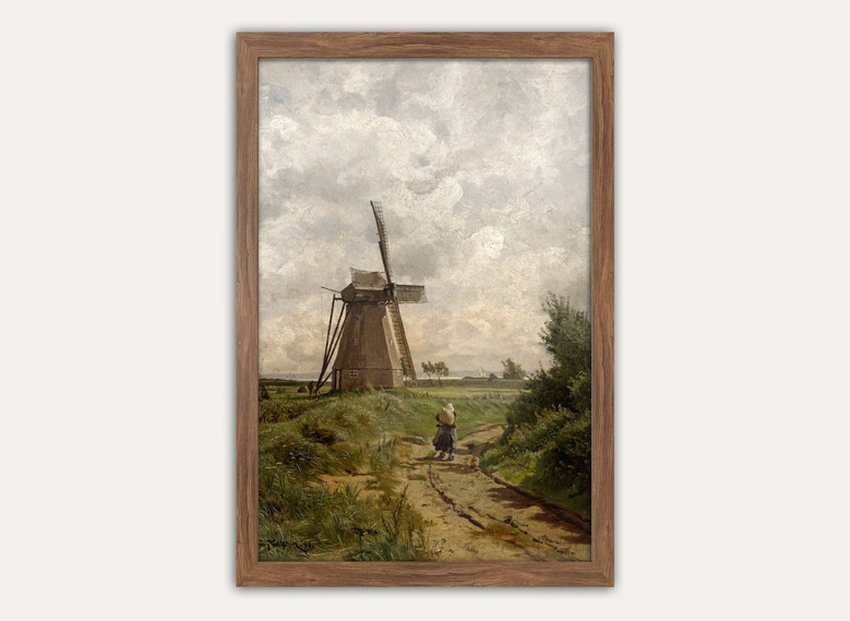 Vintage windmill canvas art wall decor, rustic country oil painting landscape print for living room, farmhouse field at dusk Vintage windmill canvas art wall decor, rustic country oil painting landscape print for living room, farmhouse field at dusk