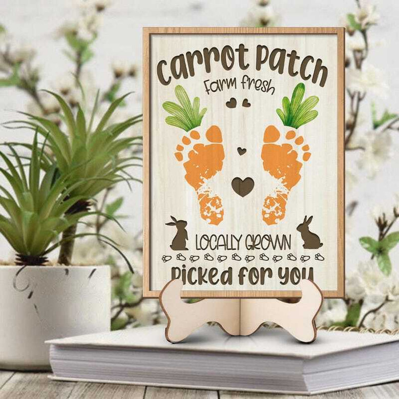 Farm Sign With Easter Carrot Patch - Baby Footprints Wall Art For Nursery, Kids Activity Keepsake