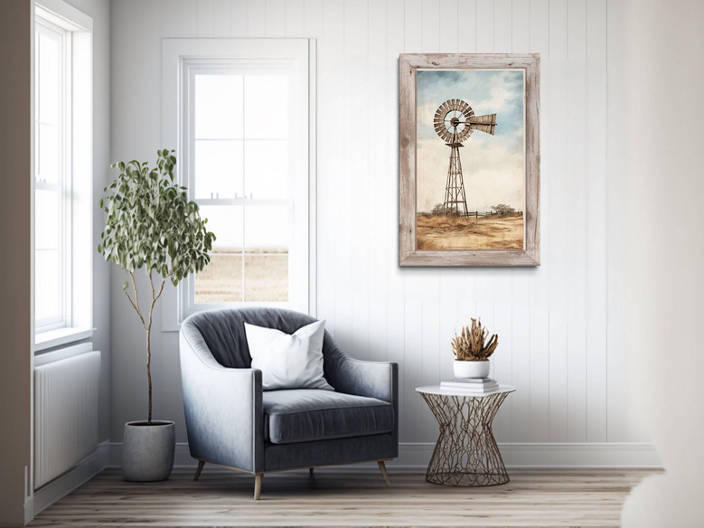 Farmhouse Charm - Rustic Windmill Canvas Art for Cozy Barn Decor
