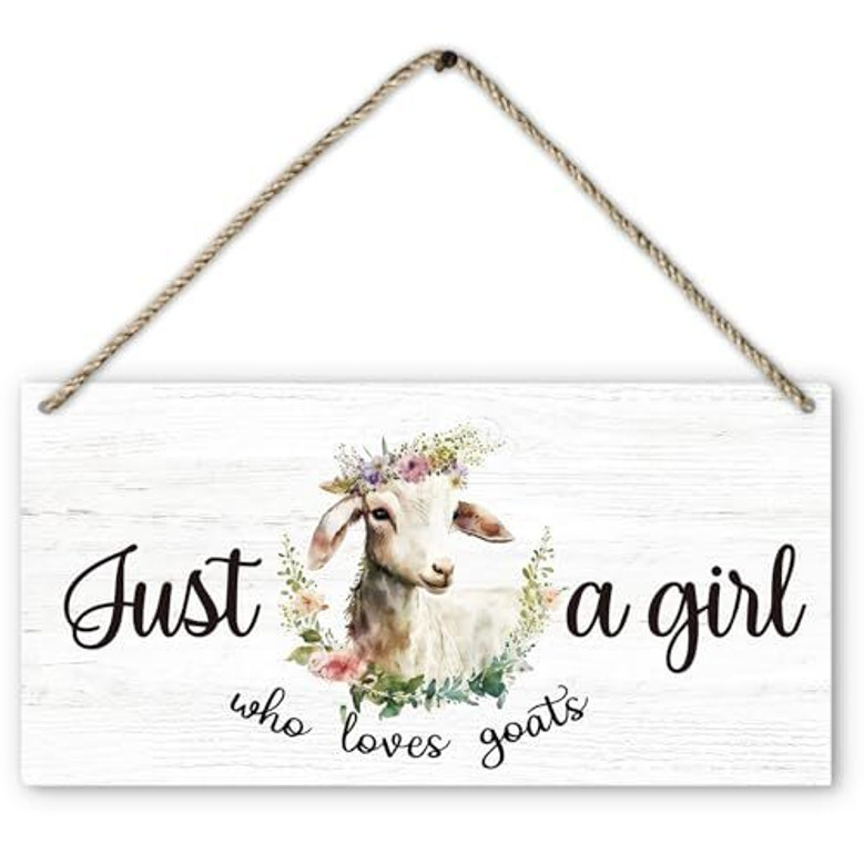 Floral Goat Wood Plaque For Goat Lovers - Animal Farm Sign For Girls' Room Or Office Decor